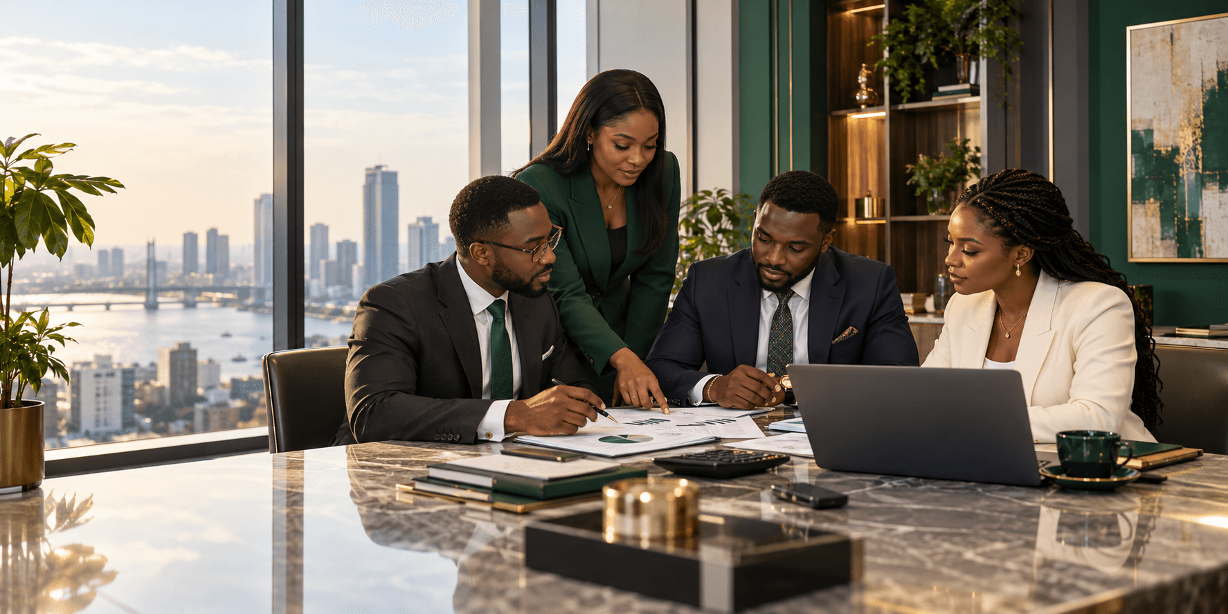 Nigerian accounting professionals reviewing financial reports